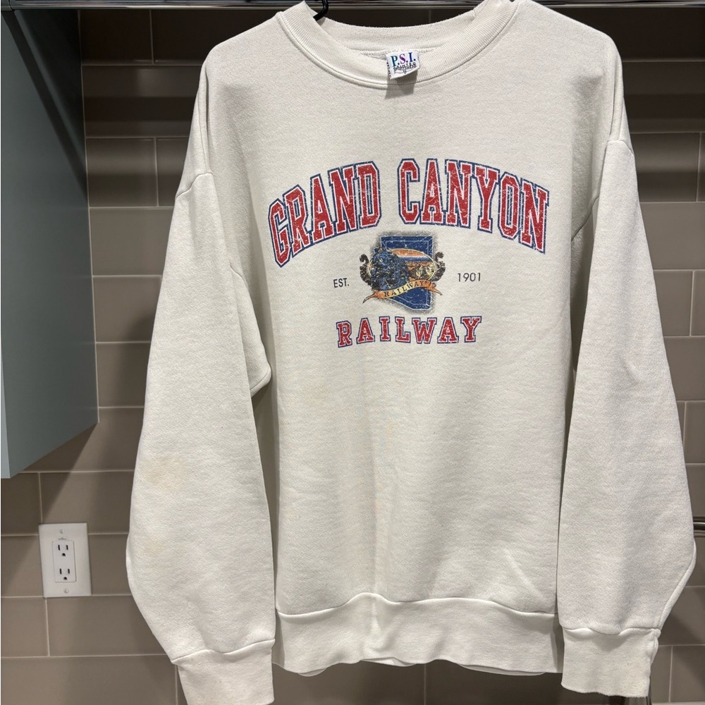 Vintage 90s Grand Canyon Railway White Crewneck Sweatshirt Size L Made in USA